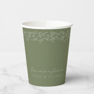 Vasos De Papel Ducha de Novia Bohemiana Verde Salvia Jardín Flora