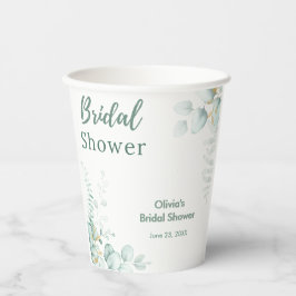 Vasos De Papel Ducha de Novia Botánica de Eucalipto Verde Dorado