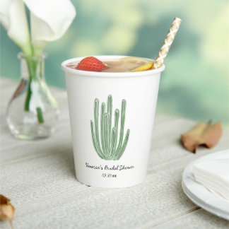 Vasos De Papel Ducha de Novia Cactus Tubo de Órgano Acuarela