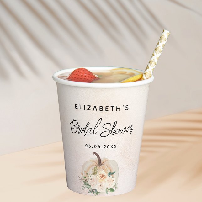 Vasos De Papel Ducha de novia calabaza otoño crema rosa oro (Subido por el creador)