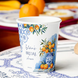 Vasos De Papel Ducha de novia con cítricos de la chinoiserie azul