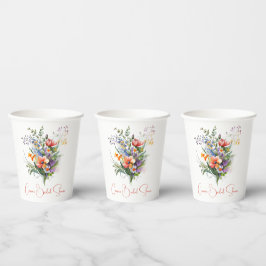 Vasos De Papel Ducha de Novia con Flores Silvestres Coral y Morad