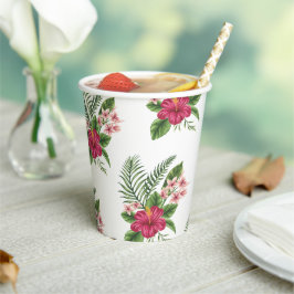 Vasos De Papel Ducha de Novia con Flores Tropicales Rosadas