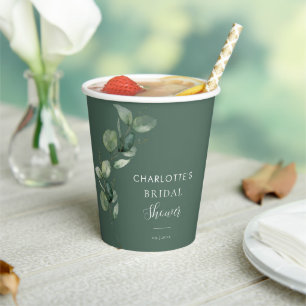 Vasos De Papel Ducha de Novia con Follaje Verde de Eucalipto