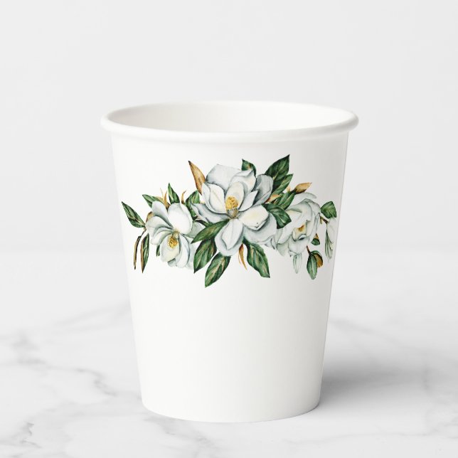 Vasos De Papel Ducha de Novia con Magnolias en Acuarela (Reverso )