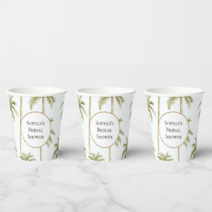 Vasos De Papel Ducha de Novia con Palmeras Blancas Verdes Tropica