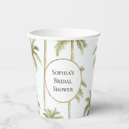 Vasos De Papel Ducha de Novia con Palmeras Blancas Verdes Tropica