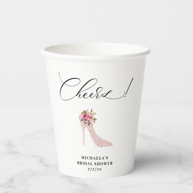 Vasos De Papel Ducha de Novia con Tacones Rosados (Anverso)