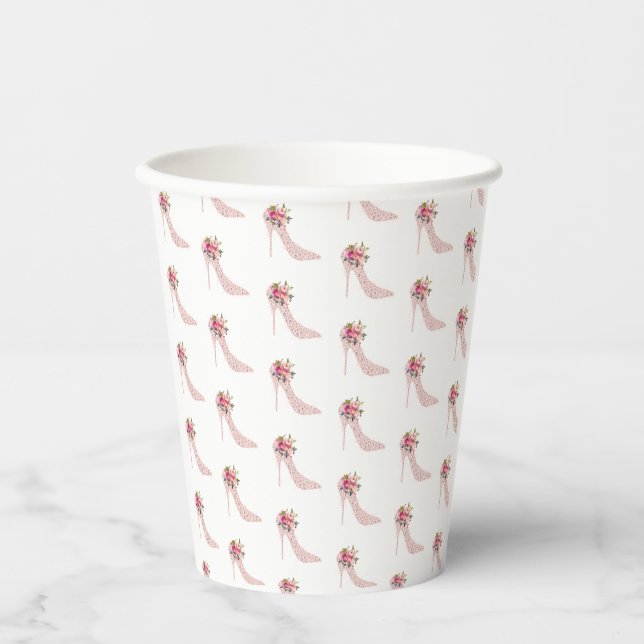 Vasos De Papel Ducha de Novia con Tacones Rosados (Anverso)