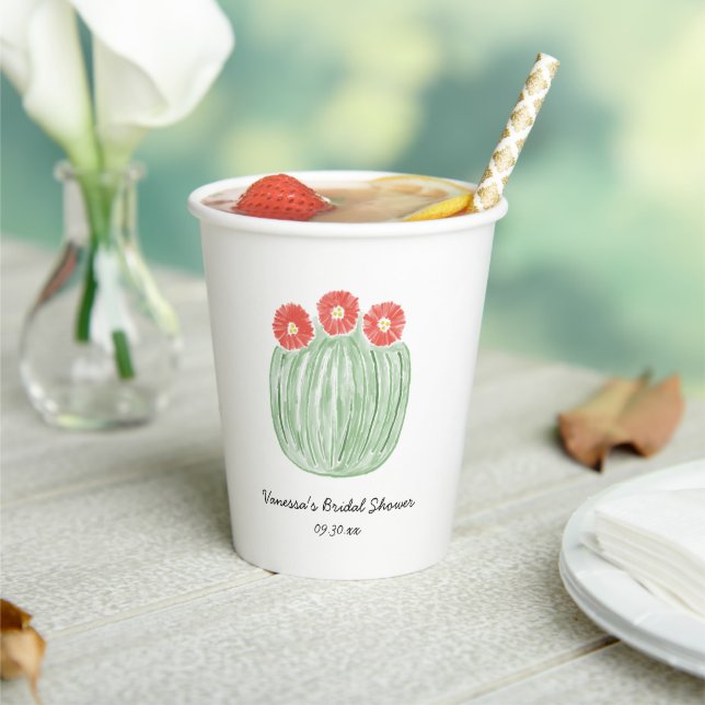 Vasos De Papel Ducha de Novia de Barril de Flor Roja Cactus (in situ)