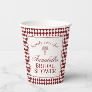 Vasos De Papel Ducha de novia de cuadros arlequín Merlot rojo