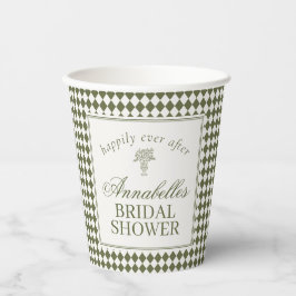 Vasos De Papel Ducha de Novia de Cuadros Harlequin Verde Oliva
