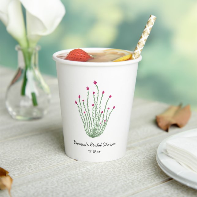 Vasos De Papel Ducha de Novia de Flor de Cactus Ocotillo Rosa (in situ)