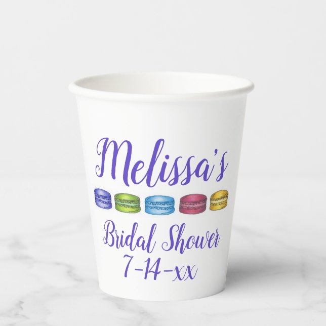 Vasos De Papel Ducha de Novia de Galleta Macarón Francesa Pastele (Anverso)