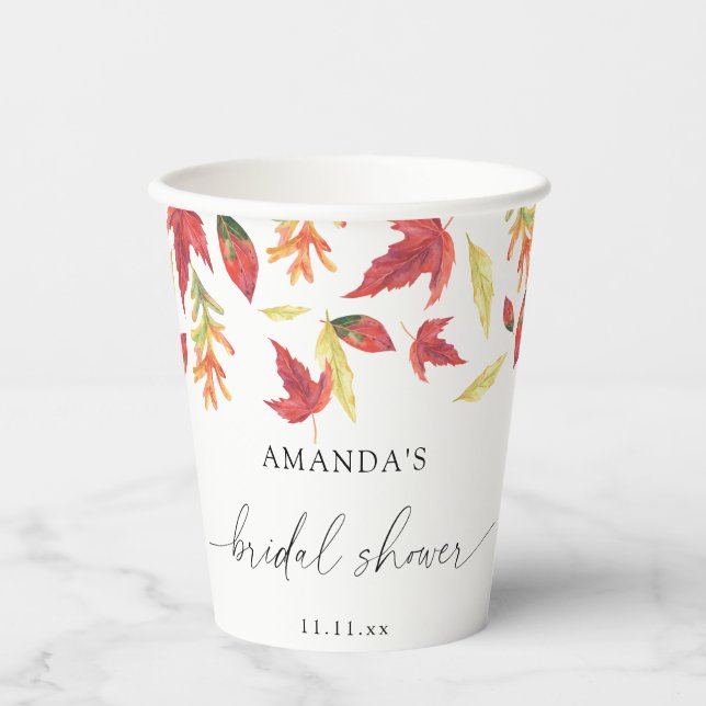 Vasos De Papel ducha de novia de hojas que caen (Anverso)