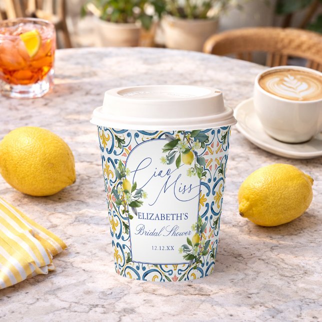Vasos De Papel Ducha de novia de limón italiano (Italian lemon bridal shower paper cups. Shop the full Italian Lemon Bridal Shower Collection. )
