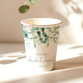 Vasos De Papel Ducha de novia elegante con vegetación de eucalipt