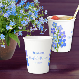 Vasos De Papel Ducha de Novia Floral Azul Púrpura No Me Olvides