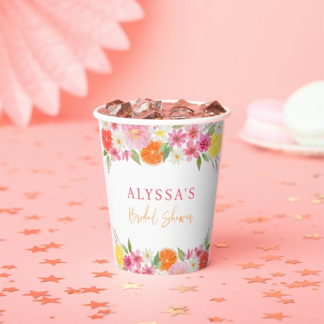 Vasos De Papel Ducha de Novia Floral de Cítricos Limón Naranja (in situ)