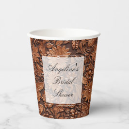 Vasos De Papel Ducha de novia floral de cuero falso Boho Brown