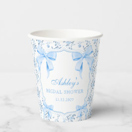 Vasos De Papel Ducha de Novia Floral de Lazo Azul
