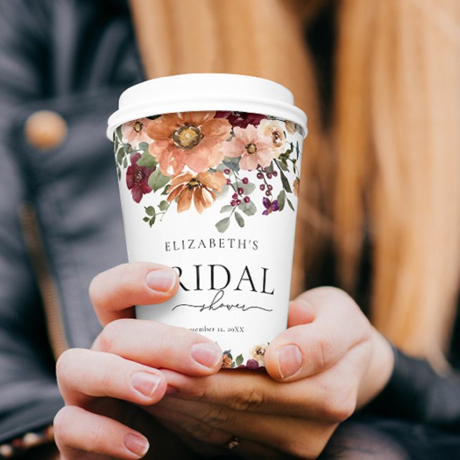 Vasos De Papel Ducha de Novia Floral de Terracota Naranja de Borg (Subido por el creador)