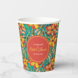 Vasos De Papel Ducha de Novia Floral Naranja y Amarillo Tropical