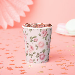 Vasos De Papel Ducha de Novia Floral Rosa