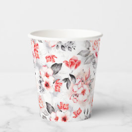 Vasos De Papel Ducha de Novia Flores Acuarela Rojo y Gris