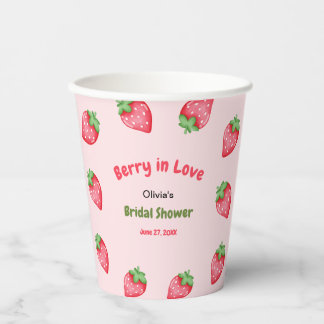 Vasos De Papel Ducha de Novia Fresa Rosa y Roja - Fresa Enamorada