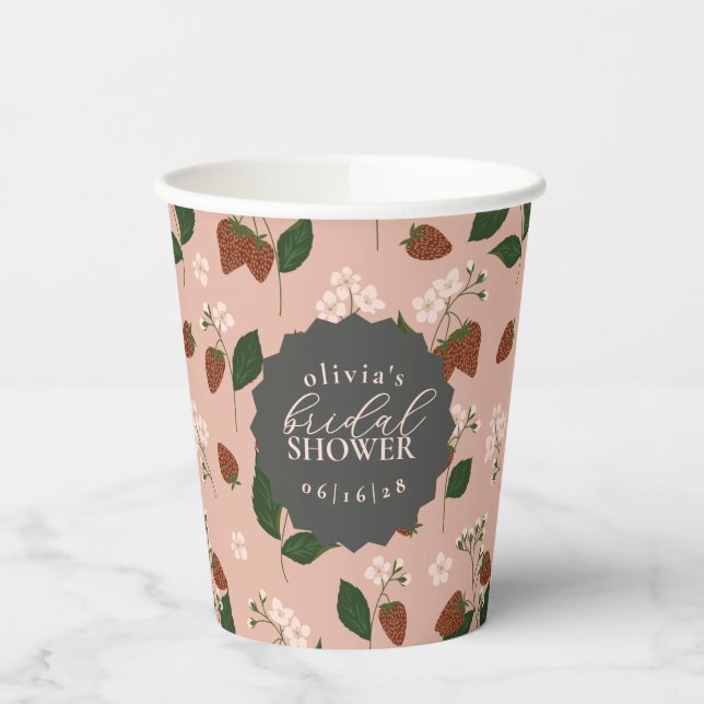Vasos De Papel Ducha de Novia Fresas de Verano Personalizado (Izquierda)