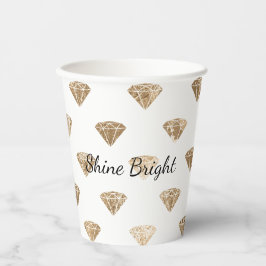 Vasos De Papel Ducha de Novia Glam Diamantes Dorado Blanco