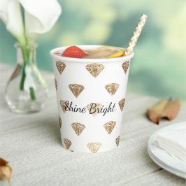 Vasos De Papel Ducha de novia glamurosa de oro y diamantes blanco