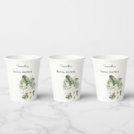 Vasos De Papel Ducha de Novia Hojas Verdes Tropicales Orquídeas B