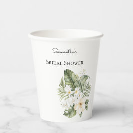 Vasos De Papel Ducha de Novia Hojas Verdes Tropicales Orquídeas B