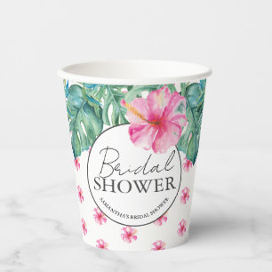 Vasos De Papel Ducha de Novia Luau Flor de Hibisco Tropical