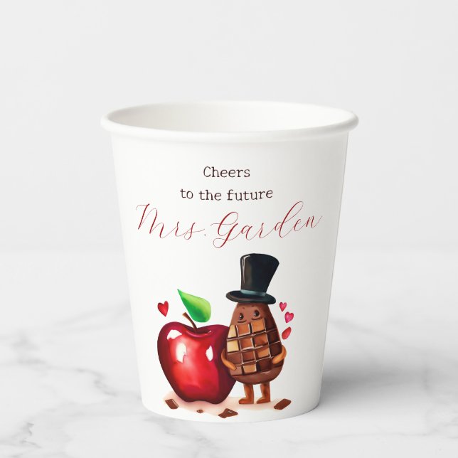 Vasos De Papel Ducha de Novia Manzana Roja (Reverso )