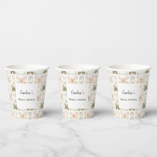 Vasos De Papel Ducha de Novia Mariposas Rosadas Verdes  