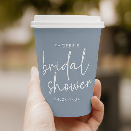 Vasos De Papel Ducha de Novia Minimalista con Letra Script Azul P