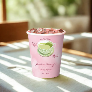 Vasos De Papel Ducha de Novia Minimalista de Matcha Rosa Flor de