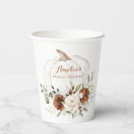 Vasos De Papel Ducha de Novia Otoño Calabaza Verde Floral Óxido