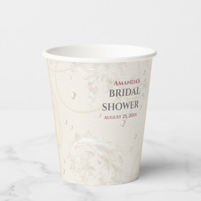 Vasos De Papel Ducha de Novia Perlas Joyas (Anverso)