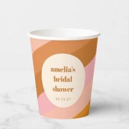 Vasos De Papel Ducha de Novia Personalizada Naranja Rosa Geométri