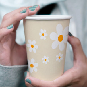 Vasos De Papel Ducha de novia Retro Daisy Groovy