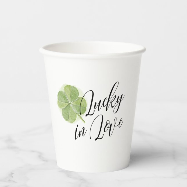 Vasos De Papel Ducha de Novia Suerte en el Amor Green Shamrock (Anverso)