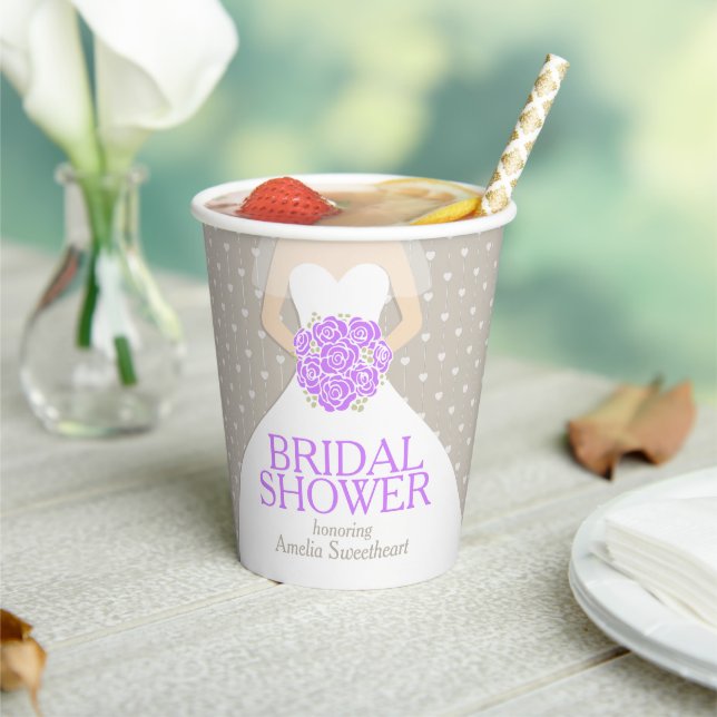 Vasos De Papel Ducha de novia vestido de novia blanco rosas púrpu (in situ)