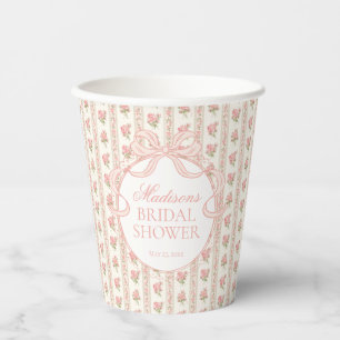Vasos De Papel Ducha de Novia Vintage Elegante Floral Melocotón y