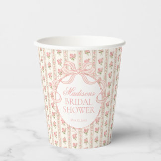 Vasos De Papel Ducha de Novia Vintage Elegante Floral Melocotón y
