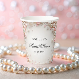Vasos De Papel Ducha de novias de perlas blancas y rosas de Rubor