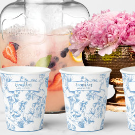 Vasos De Papel Ducha de novios Blue and White Toile de Jouy